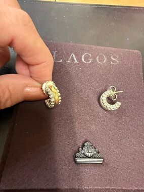 LAGOS Two-Tone Caviar Sterling silver and 18k Huggie Earrings